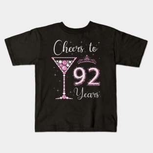 Cheers to 92 Years Old 92nd Birthday Women Queen Bday Kids T-Shirt